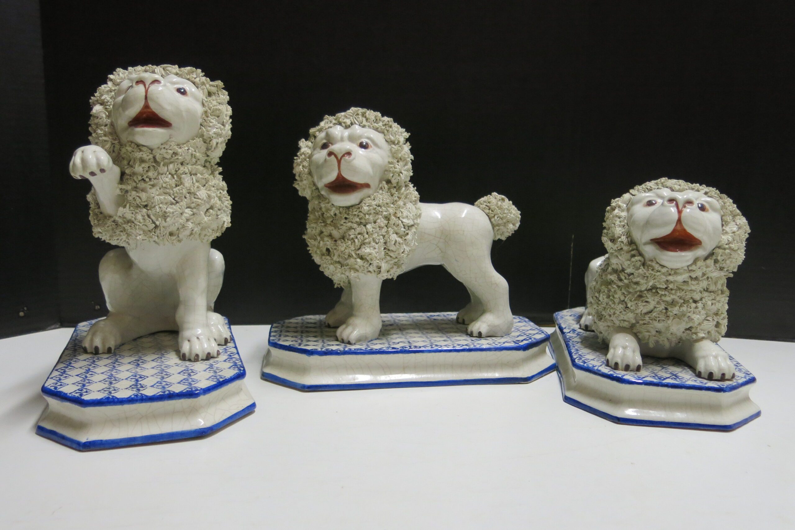 Creamware Poodles by Bow of London ca. 1745 Set of 3