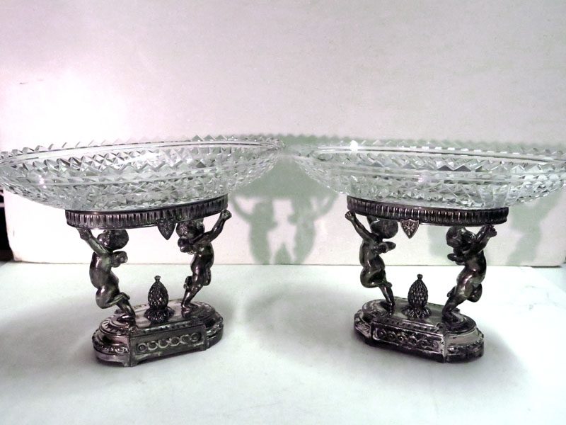 Victorian Pairpoint C1436 Glass & Silver Compote Pair