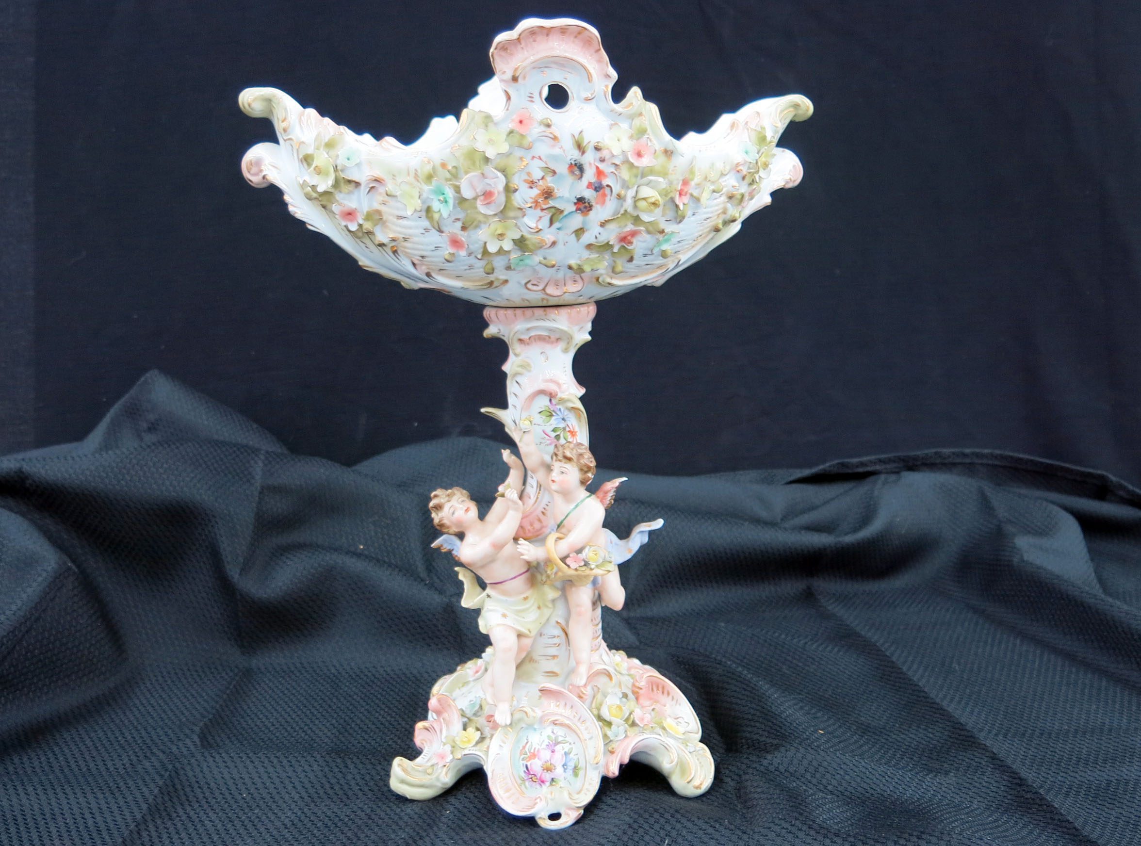 Antique Porcelain Sitzendorf Cherub Epergne Centerpiece