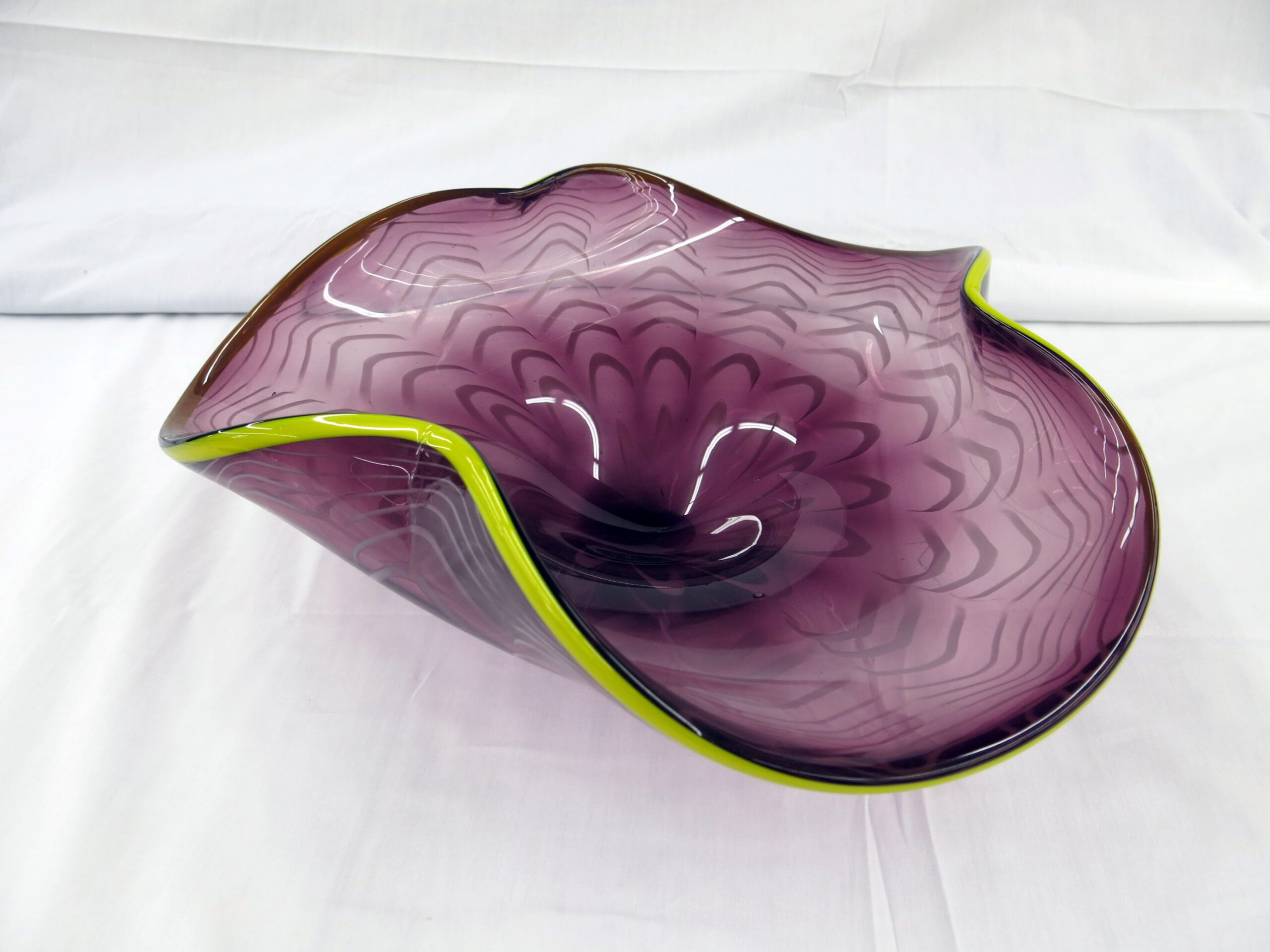 Purple Murrano Glass Style Ruffled Edge Bowl