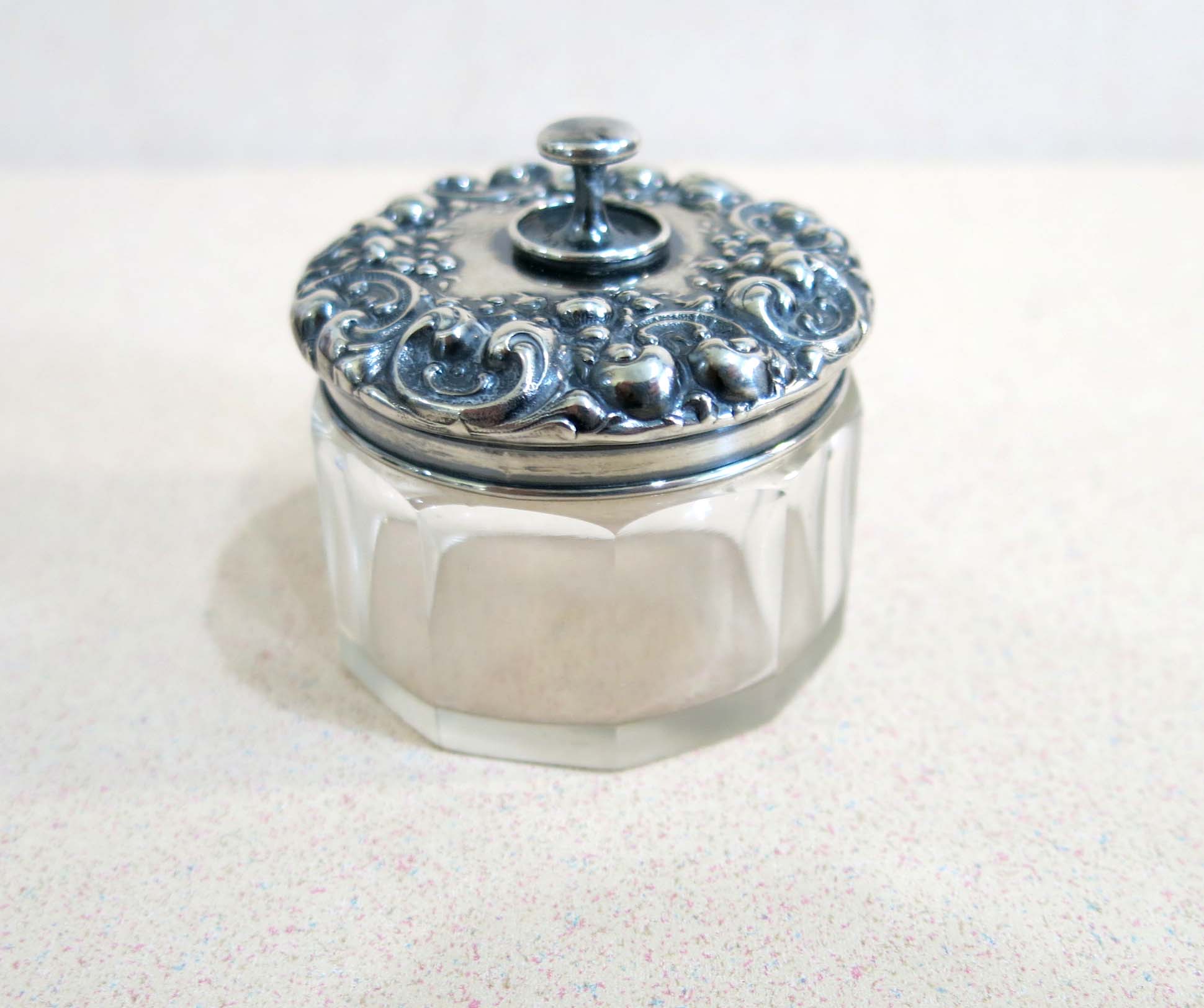 Antique Sterling Silver Repousse Snuff or Rouge Vial