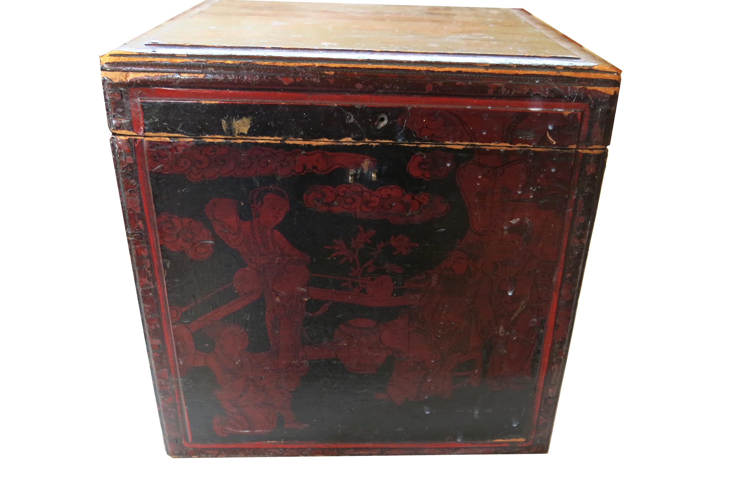 19th Century Chinese Red Lacquer Campaign Chest