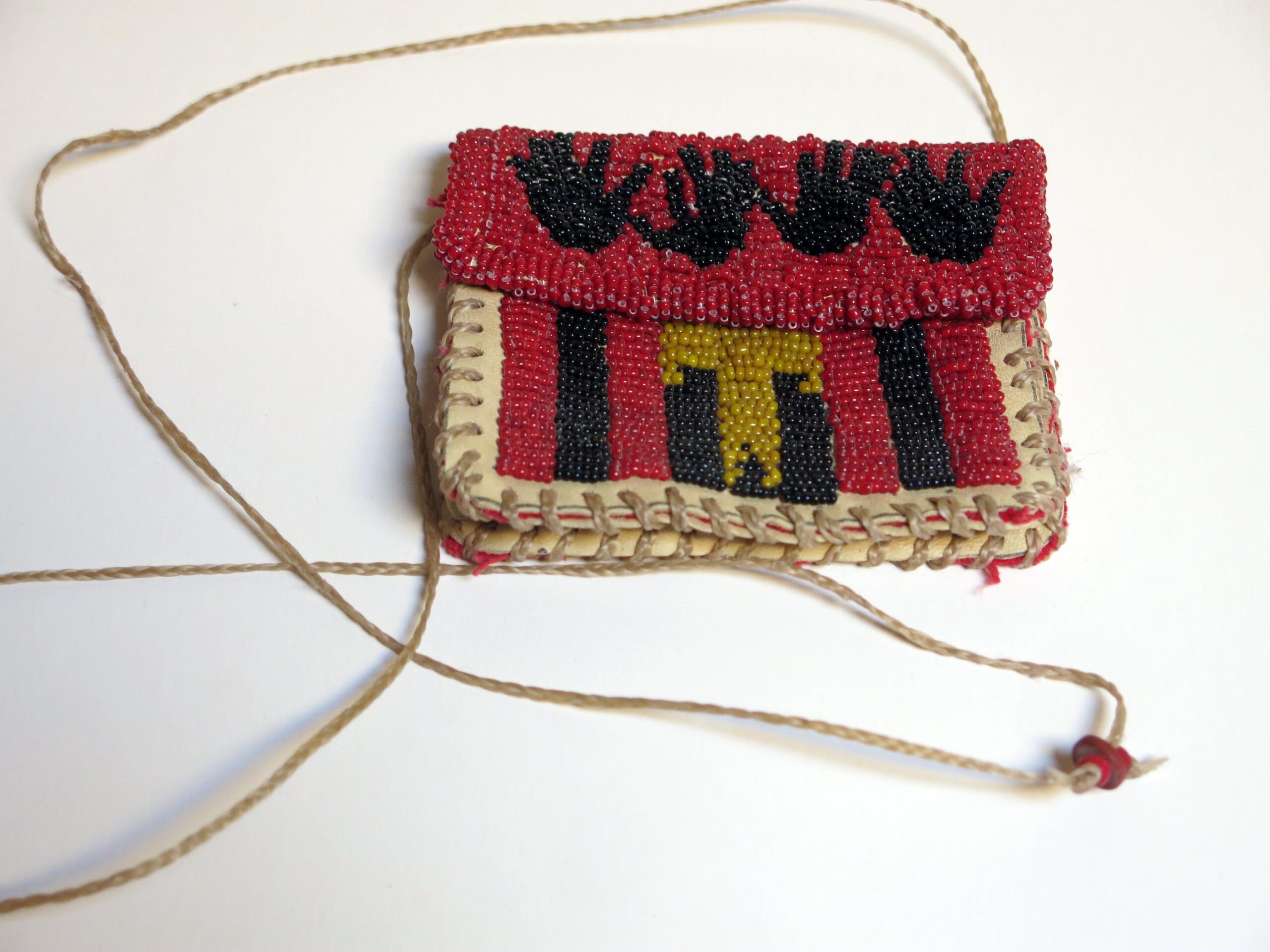 Vintage Navajo 4-Hand Beaded Deerskin Pouch