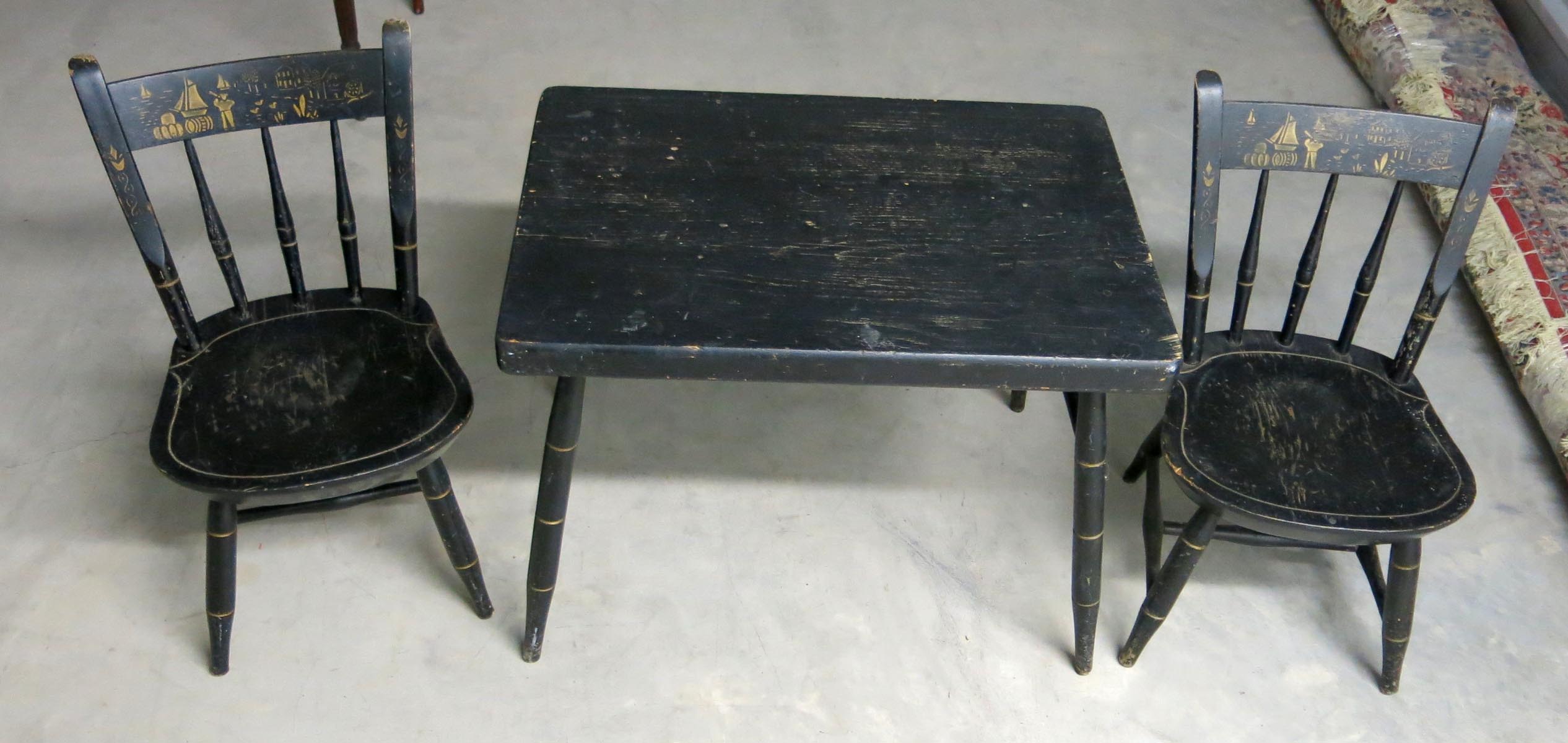 Nichols and Stone Hand Stenciled Childs Table and Two Chairs