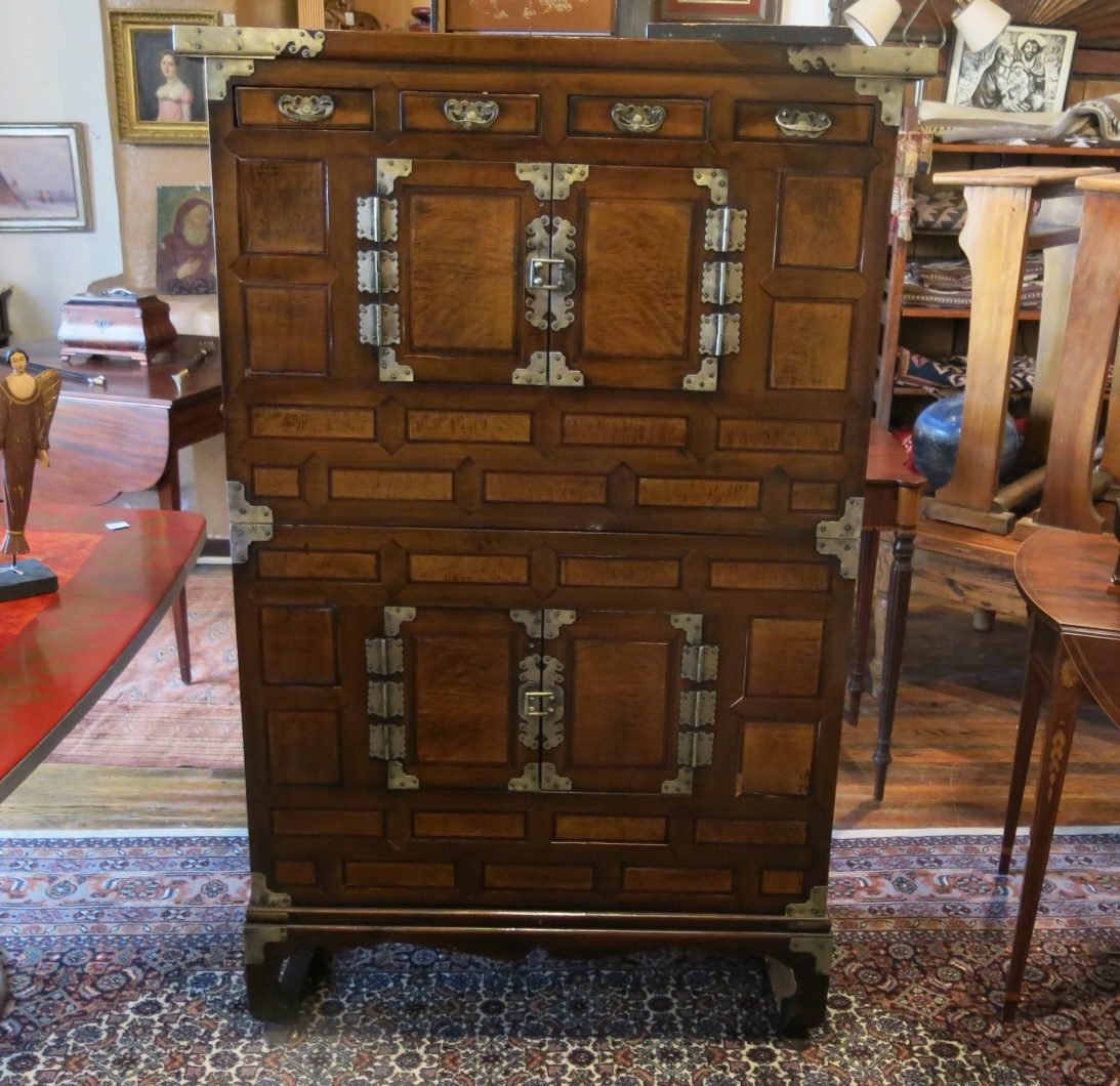 Antique Korean Bandaji Nong Elm Tansu Scholars Cabinet