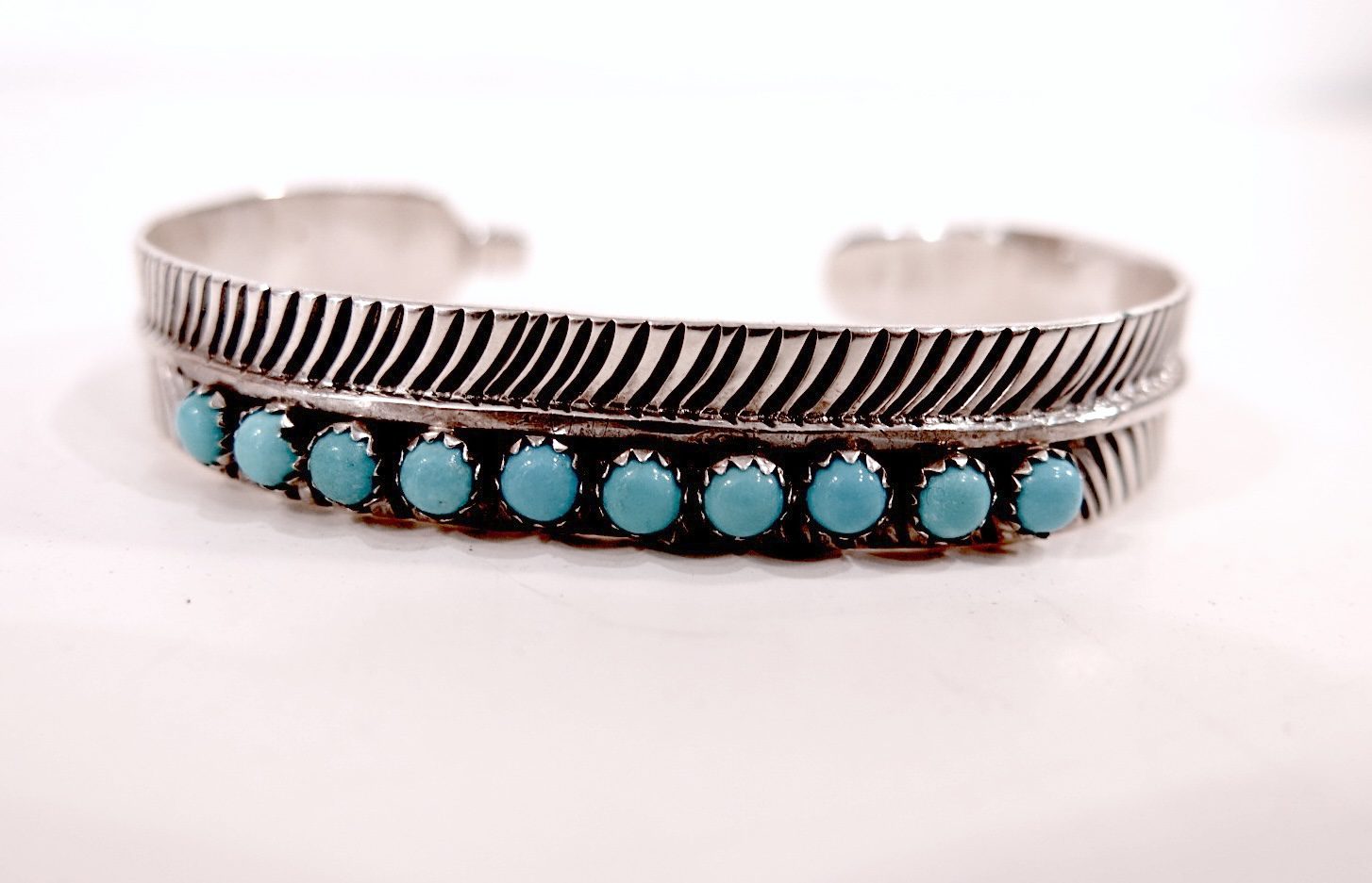 E. Delgarito Kingman Turquoise Petit Point Navajo Sterling Cuff