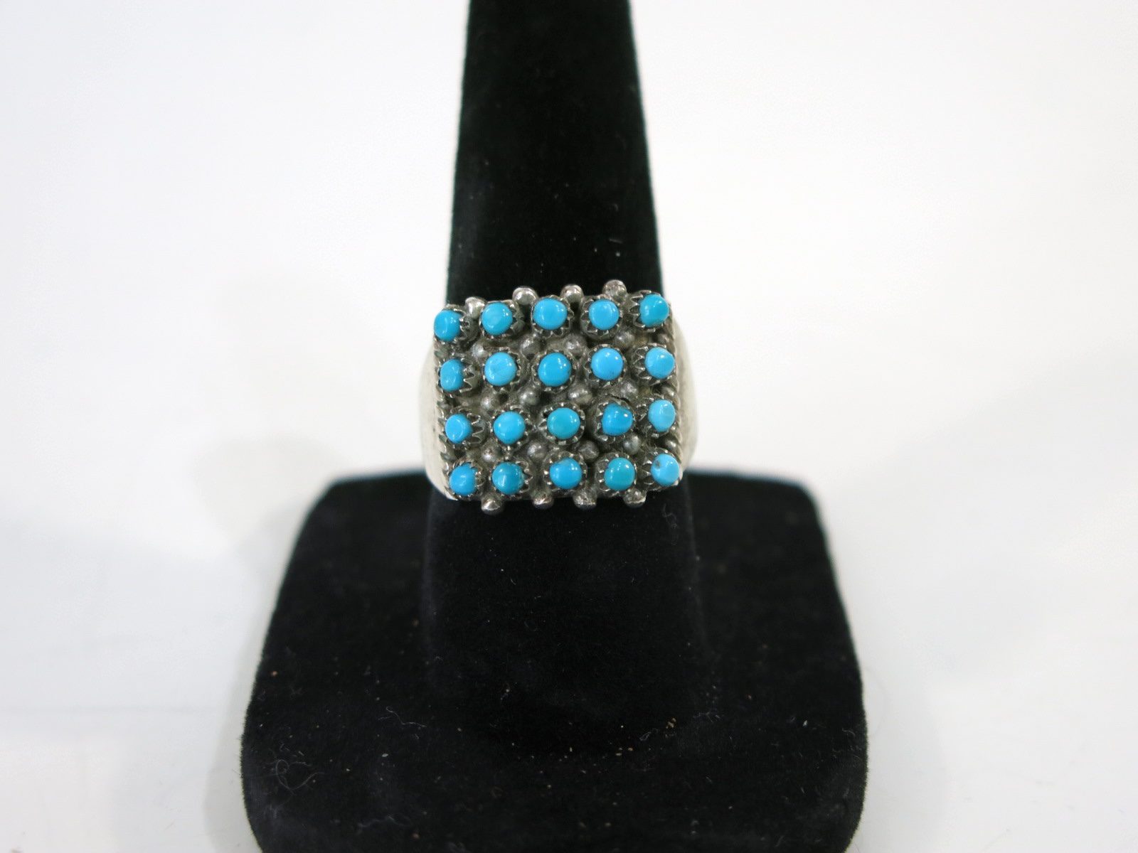 Zuni Sterling Petit Point Ring With Sleeping Beauty Turquoise