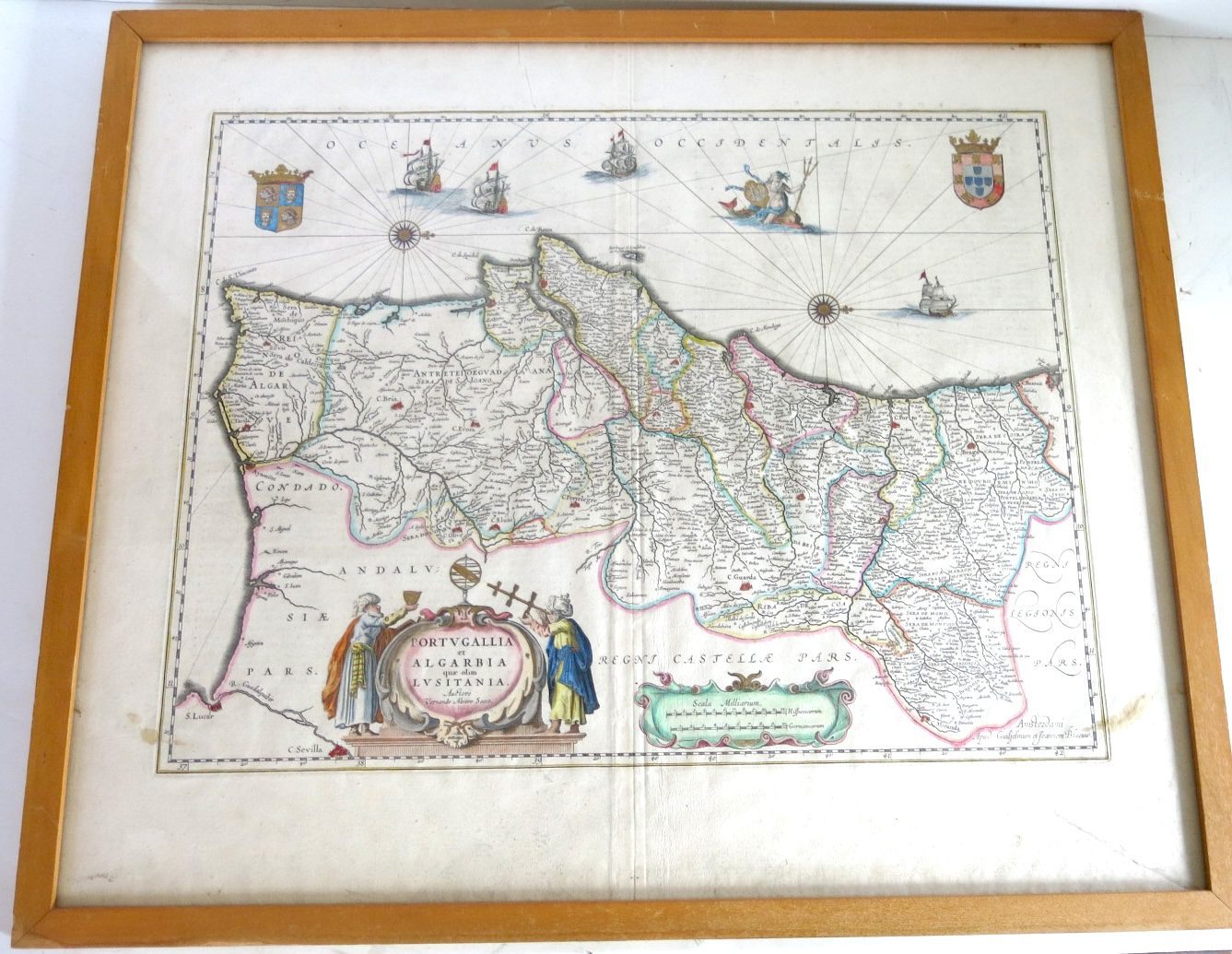 1635 Map Fernando Alvaro Seco Portugallia et Algarbia qua olium Lusitania Framed