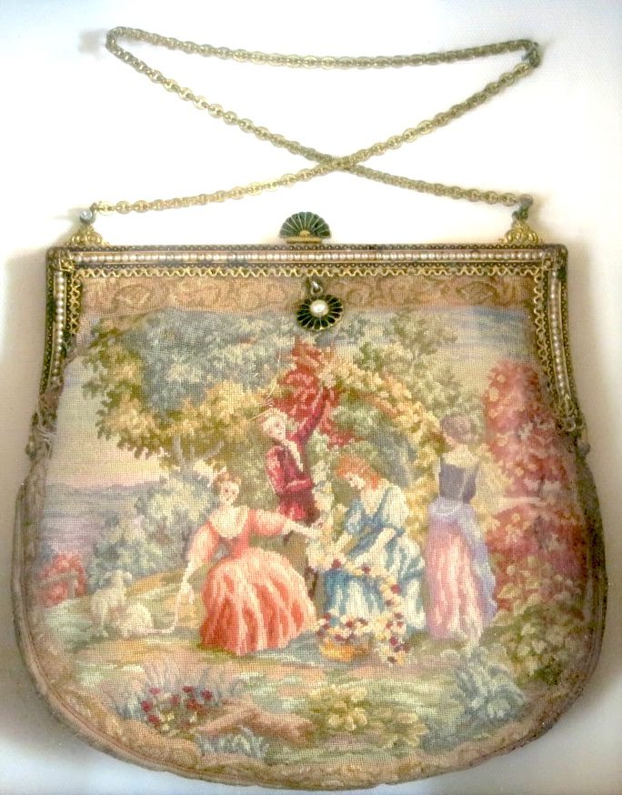 Victorian Tapestry Purse with Enamel and Seed Pearl Closure